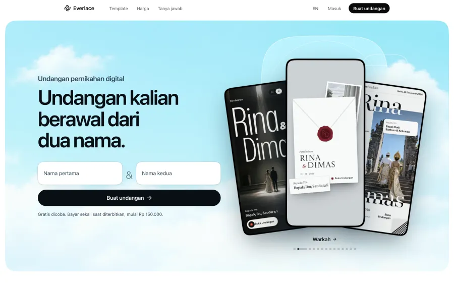 Everlace home: your invitation starts with two names